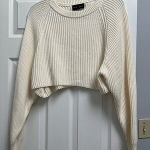 Cropped Cotton Ribbed Knit Sweater